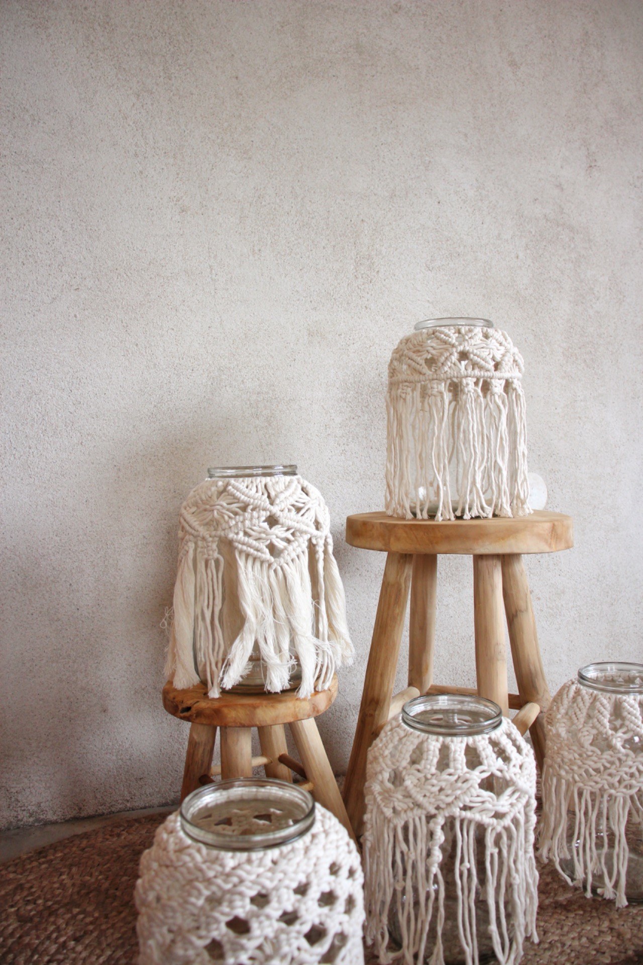 Set 6 ks skleněných MACRAME luceren