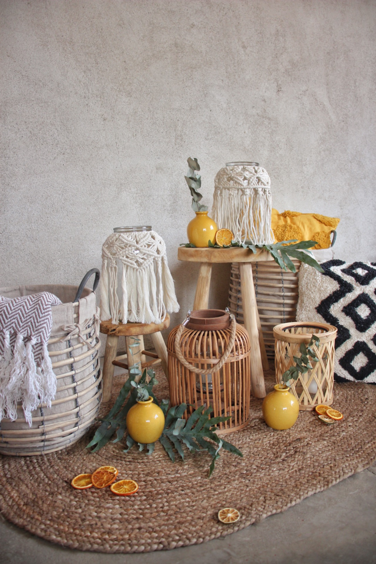 Set 6 ks skleněných MACRAME luceren